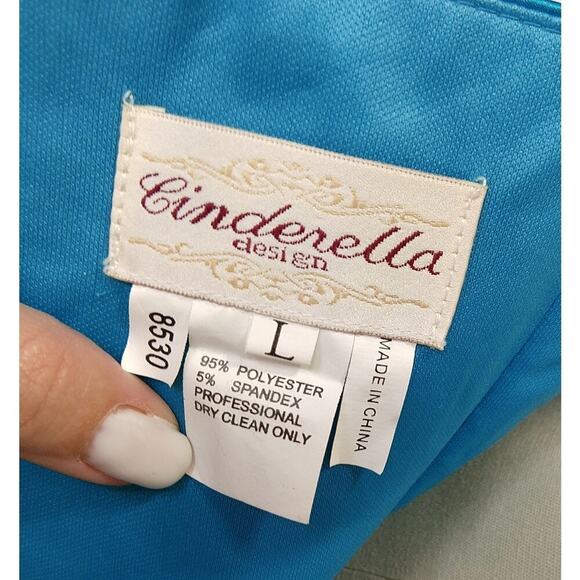 90s Y2K Prom Dress Maxi Gown Size L Teal Strapless Ruched Satin Formal Dance - Picture 11 of 11